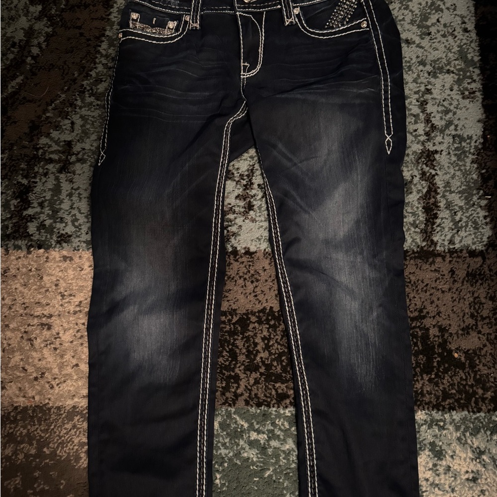 Rock Revival Dark Denim Jeans with White Stitching Sz 29